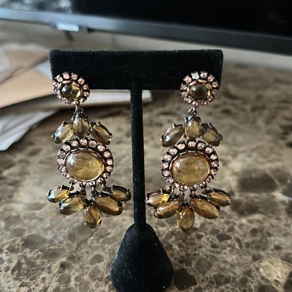 Pierced chandelier earrings post samber colored with crystal framed - Picture 2 of 15